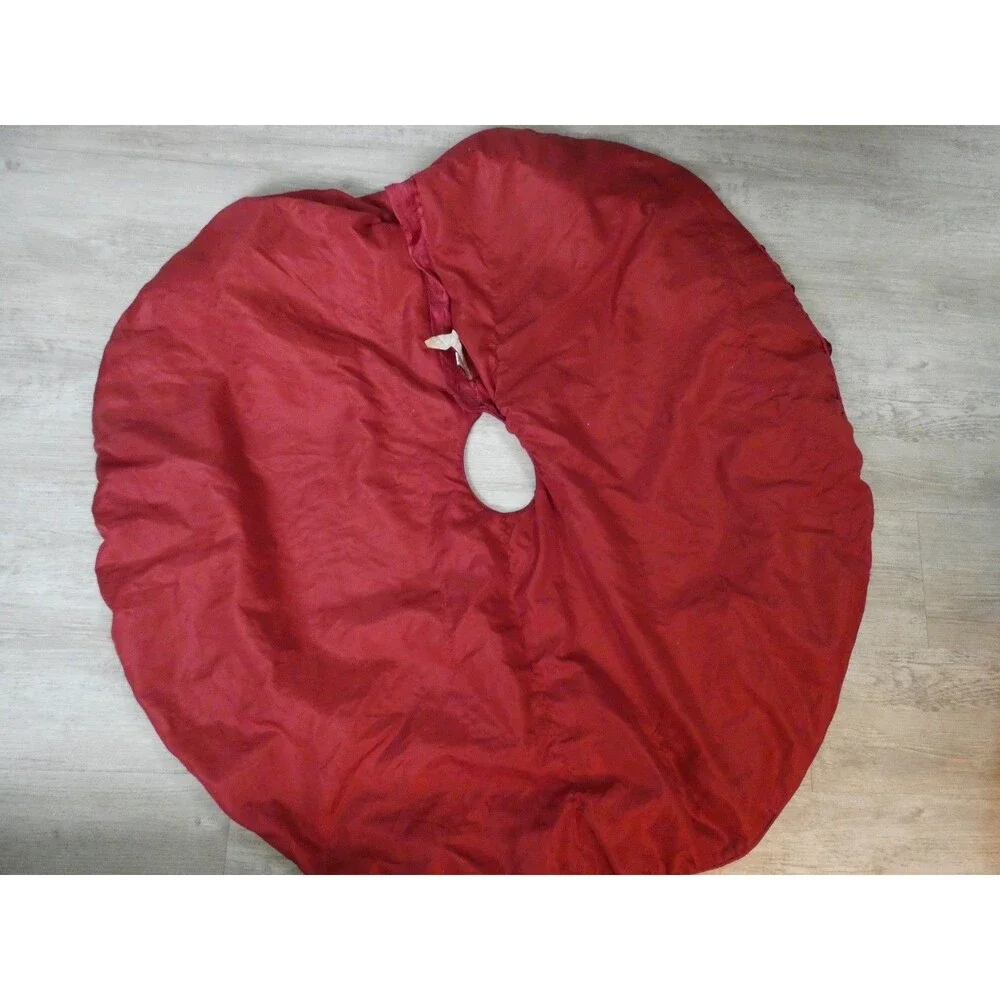 VTG Stratford Home Red Velvet & Satin Christmas Tree Skirt Ruffle 55